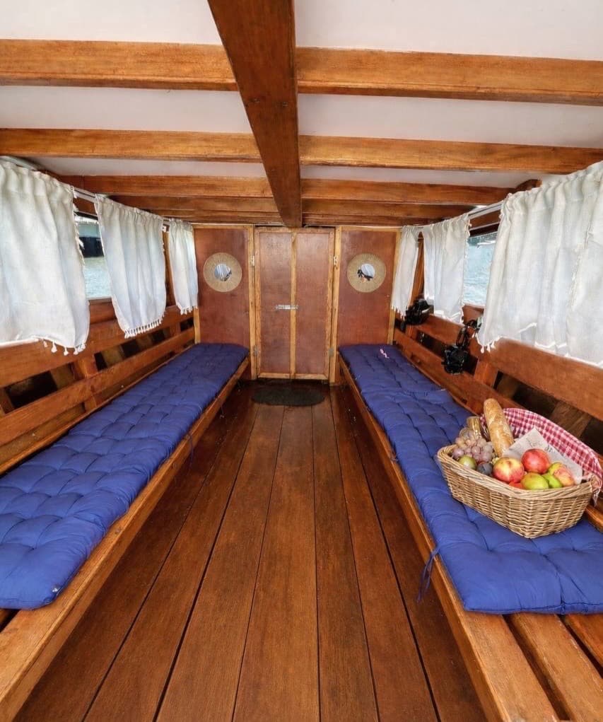 Comfortable shaded seating for a relaxed family boat tour